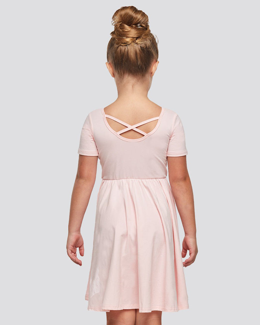 Pink Girls Short Sleeve A-Line Twirly Dress