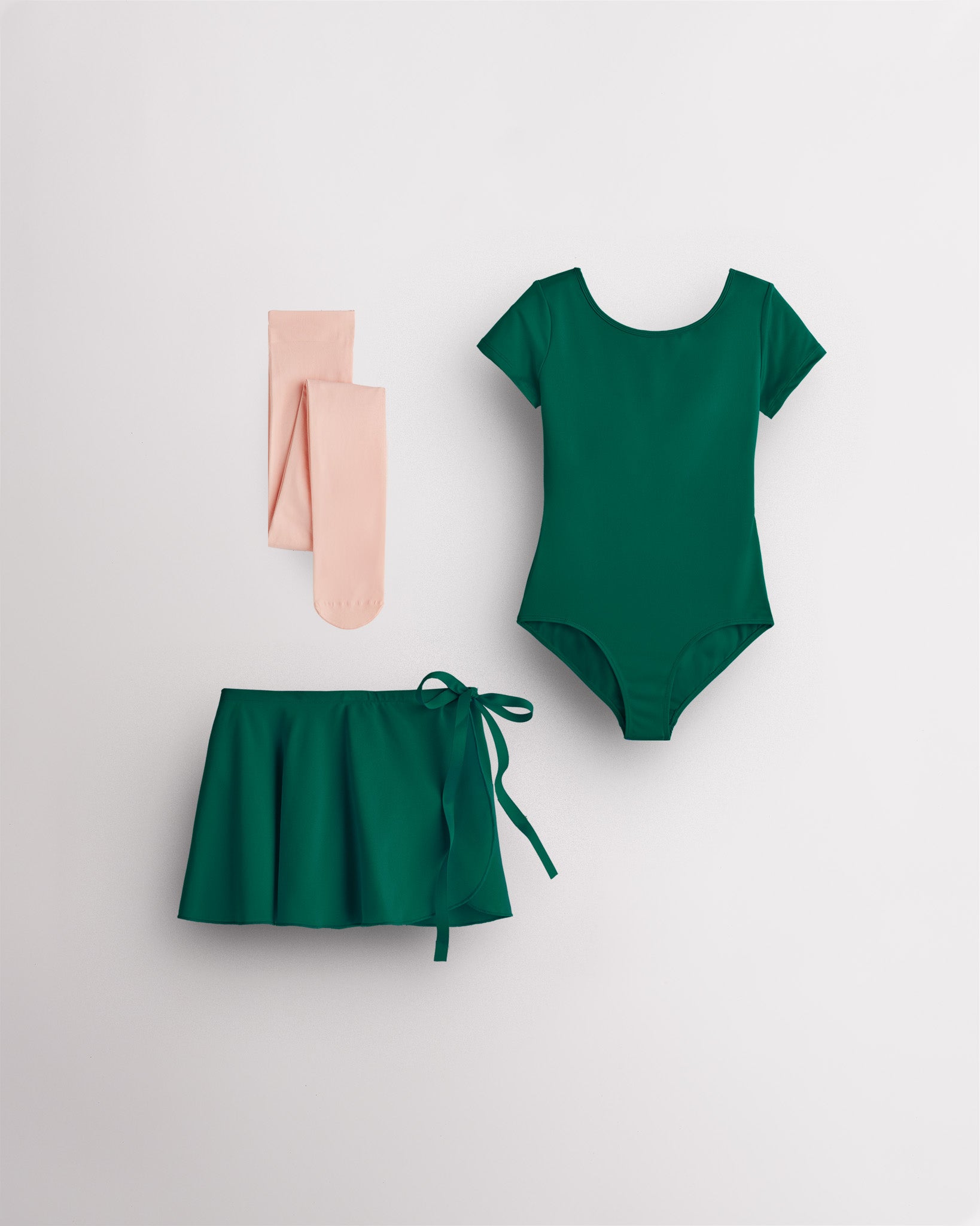 Green Girls Ballet Leotard Starter Kit (Short Sleeves Leotard & Chiffon Skirt & Tights)