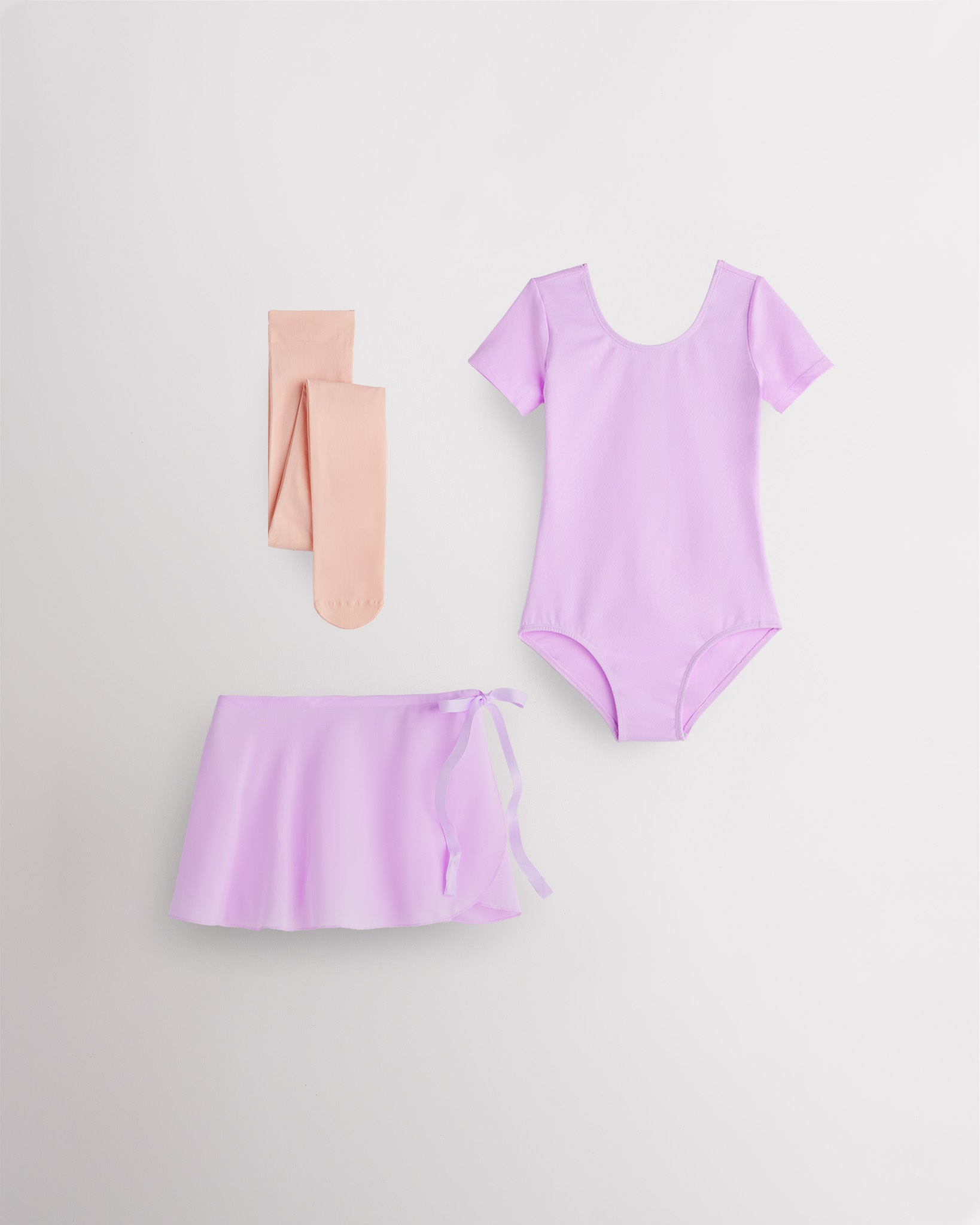 Lavender Girls Ballet Leotard Starter Kit (Short Sleeves Leotard & Chiffon Skirt & Tights)
