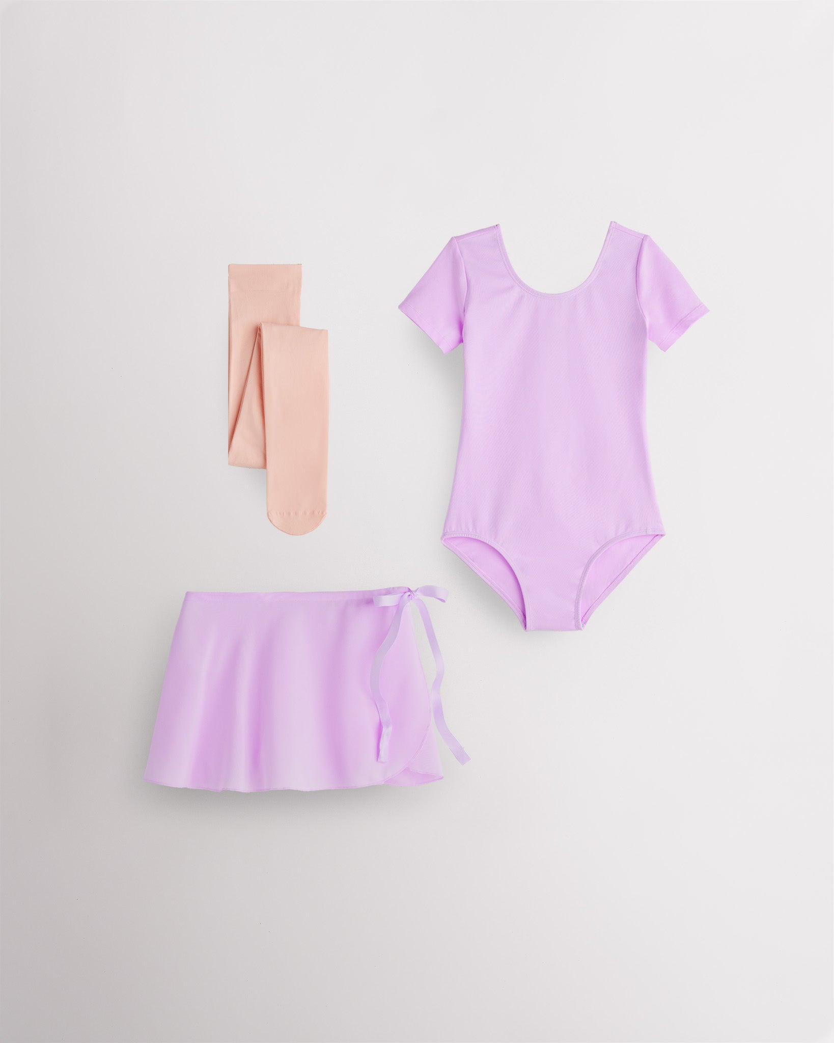 Lavender Girls Ballet Leotard Starter Kit (Short Sleeves Leotard & Chiffon Skirt & Tights)
