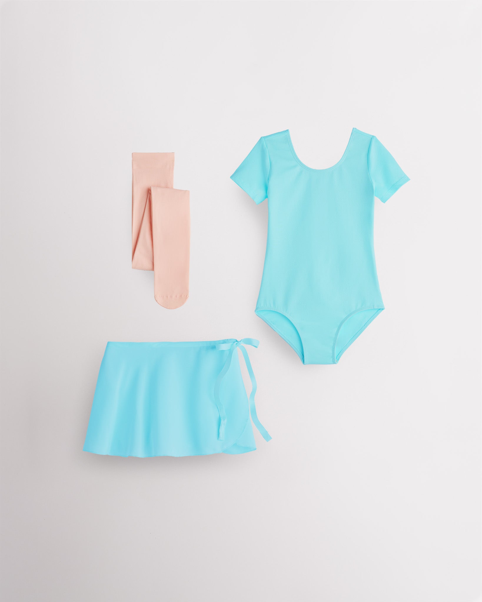 Pool Blue Girls Ballet Leotard Starter Kit (Short Sleeves Leotard & Chiffon Skirt & Tights)