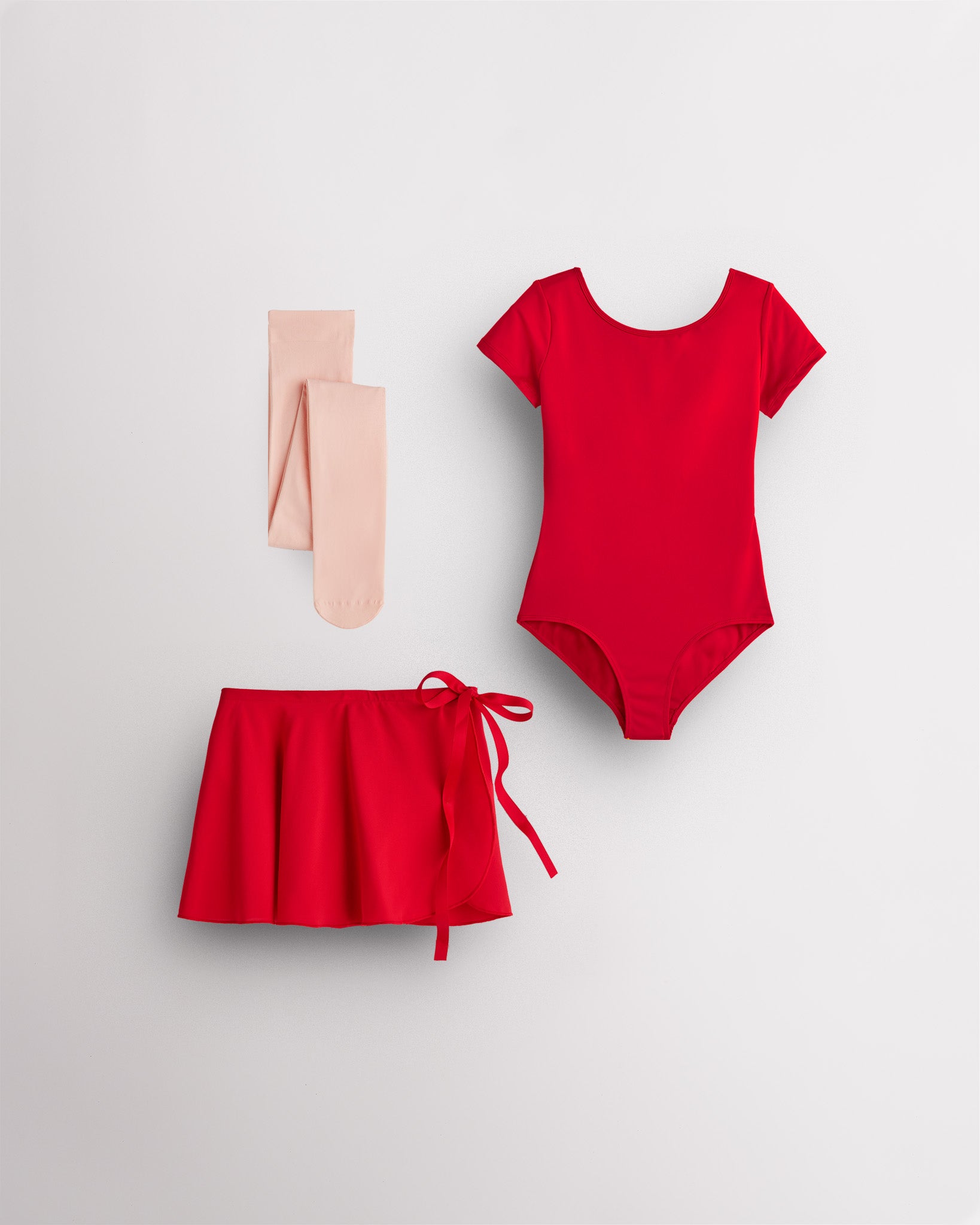 Red Girls Ballet Leotard Starter Kit (Short Sleeves Leotard & Chiffon Skirt & Tights)