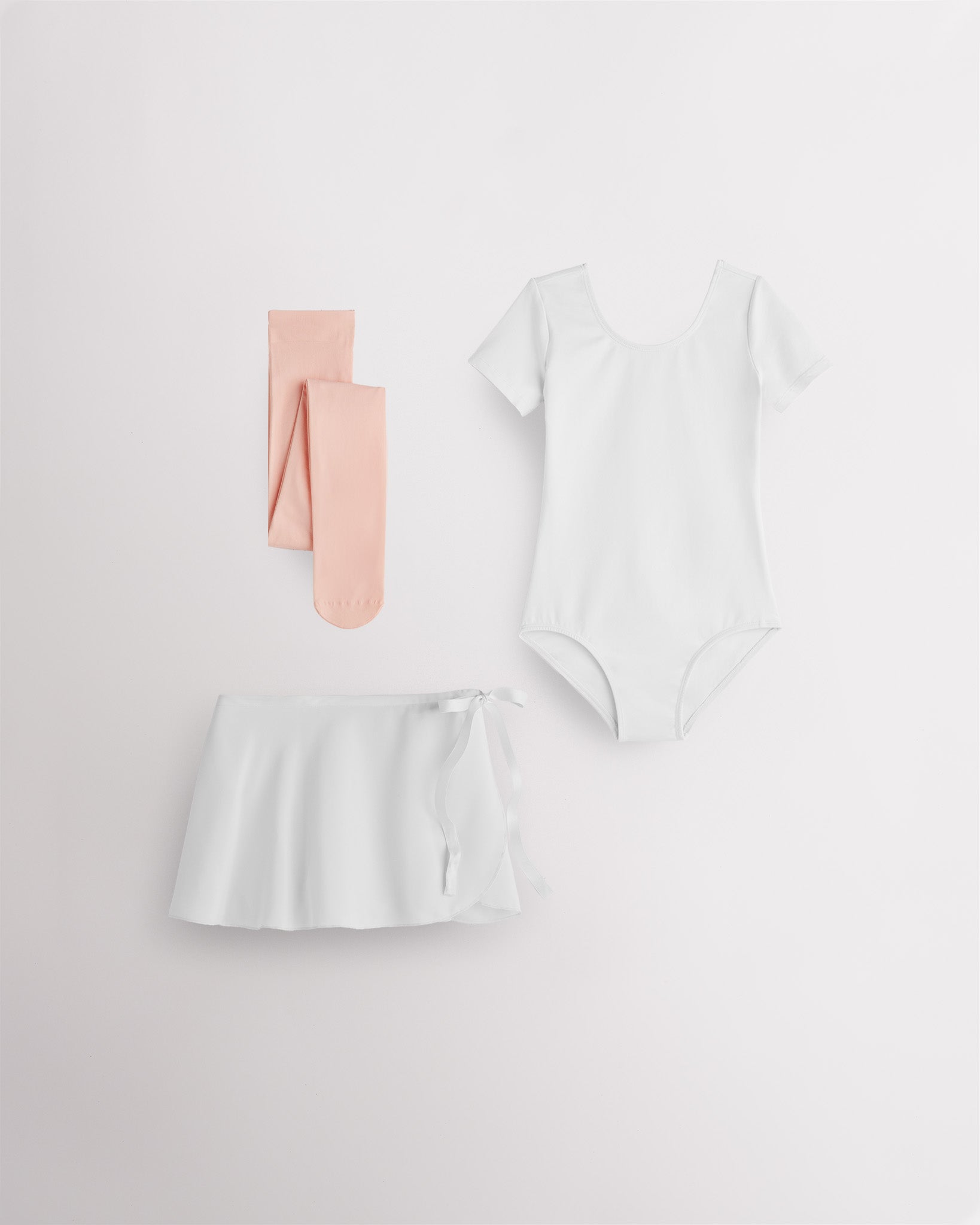 White Girls Ballet Leotard Starter Kit (Short Sleeves Leotard & Chiffon Skirt & Tights)