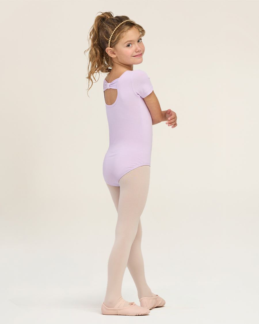Lavender Girls Bowknot Short Sleeve Ballet Leotard