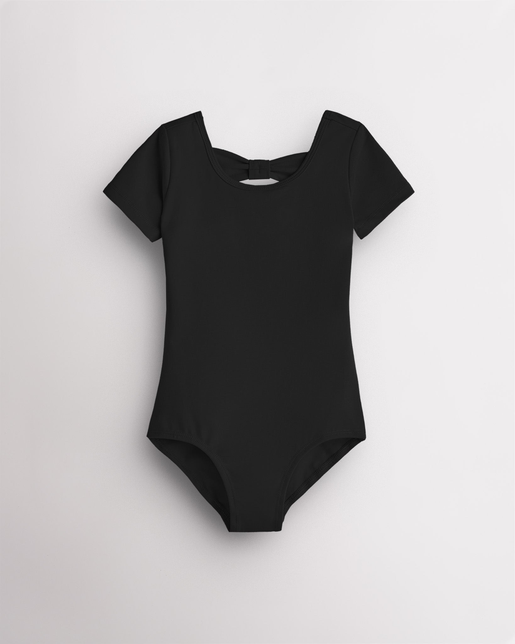 Girls Bowknot Short Sleeve Cotton Ballet Leotard in Black