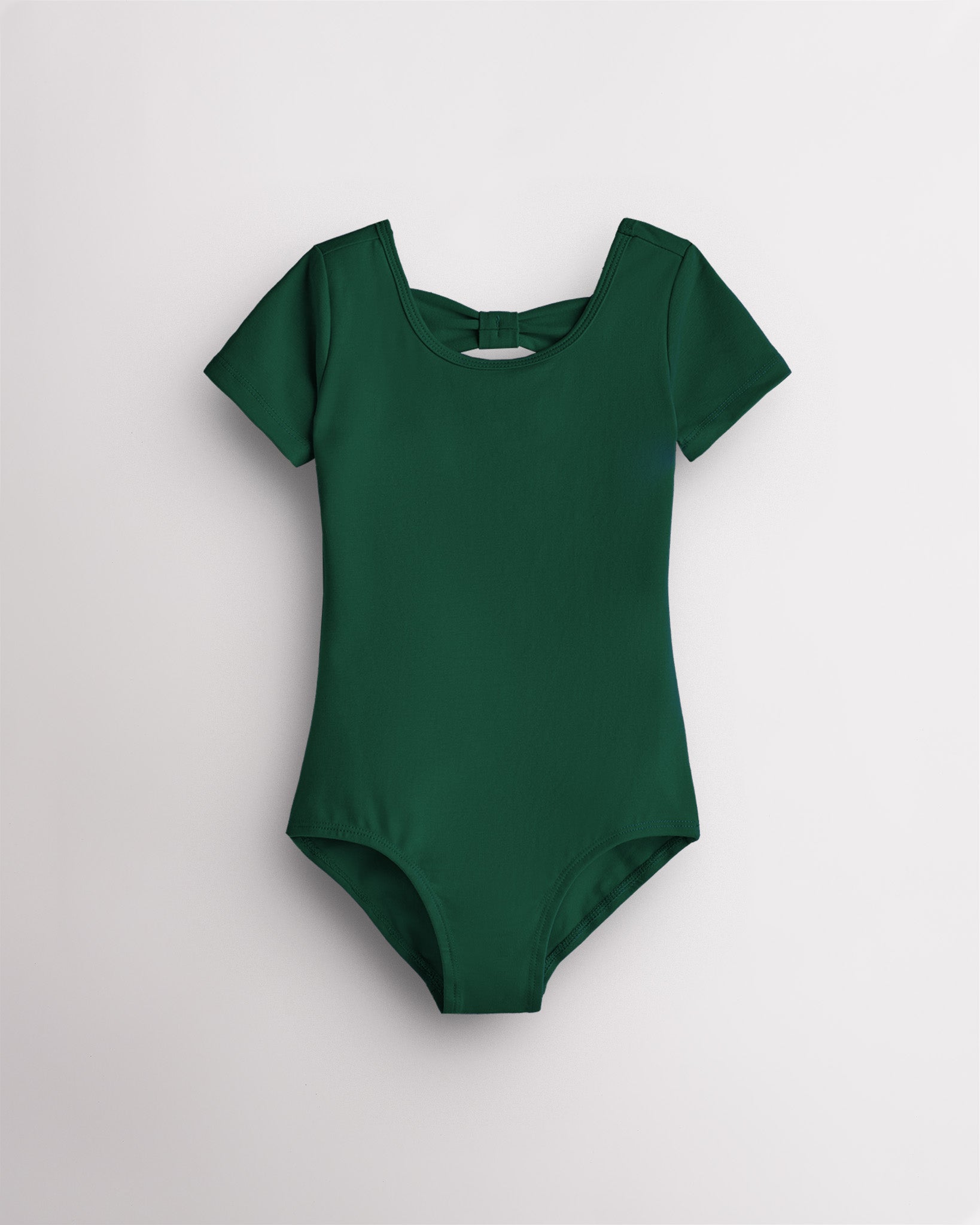 Girls Bowknot Short Sleeve Cotton Ballet Leotard in Green