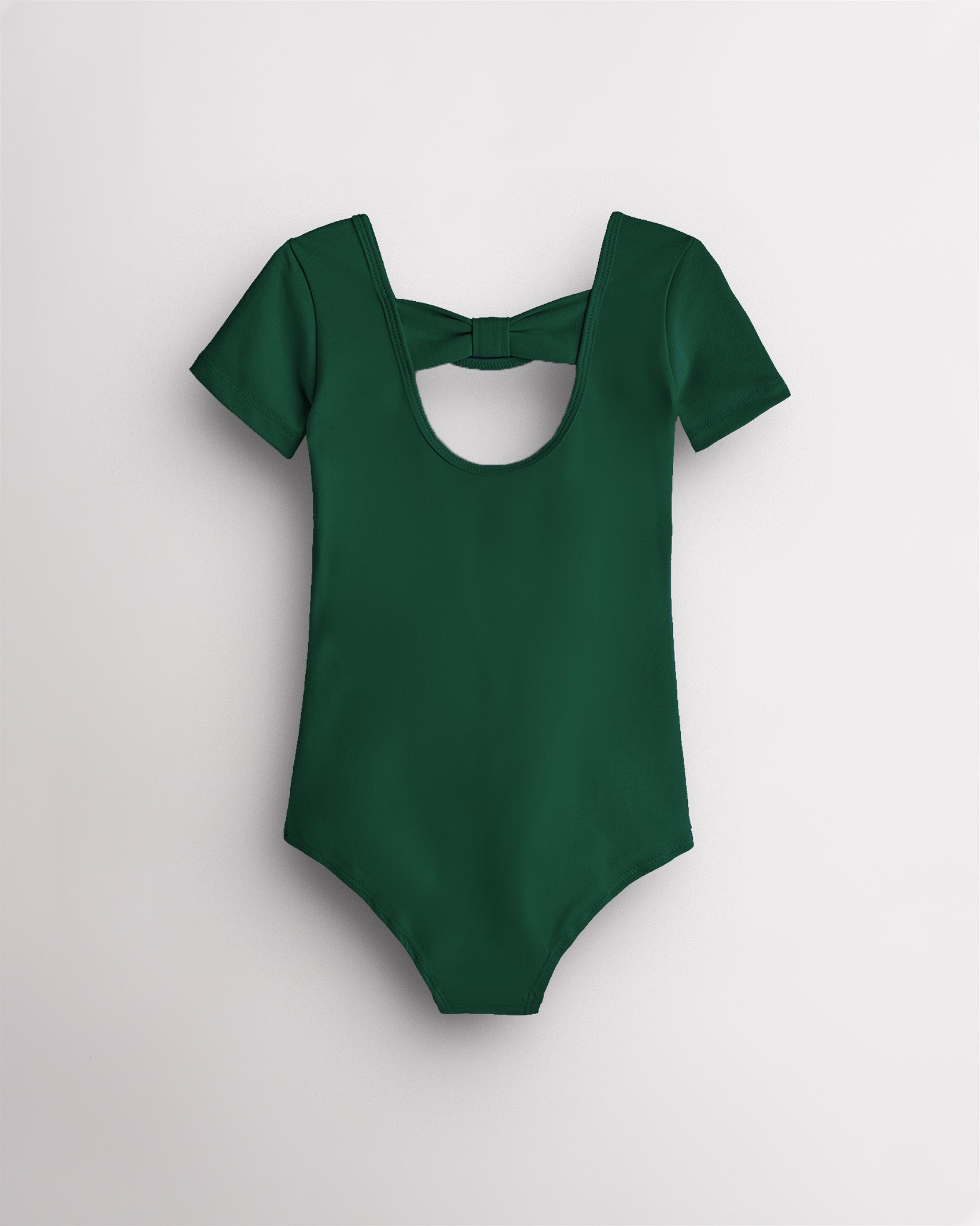 Girls Bowknot Short Sleeve Cotton Ballet Leotard in Green