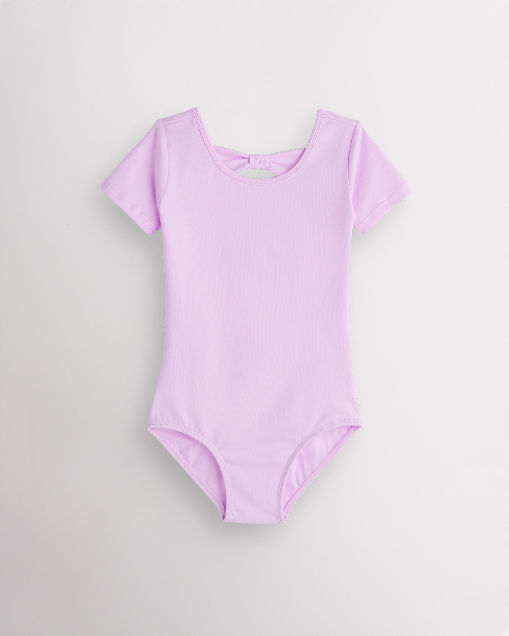 Girls Bowknot Short Sleeve Cotton Ballet Leotard in Lavender