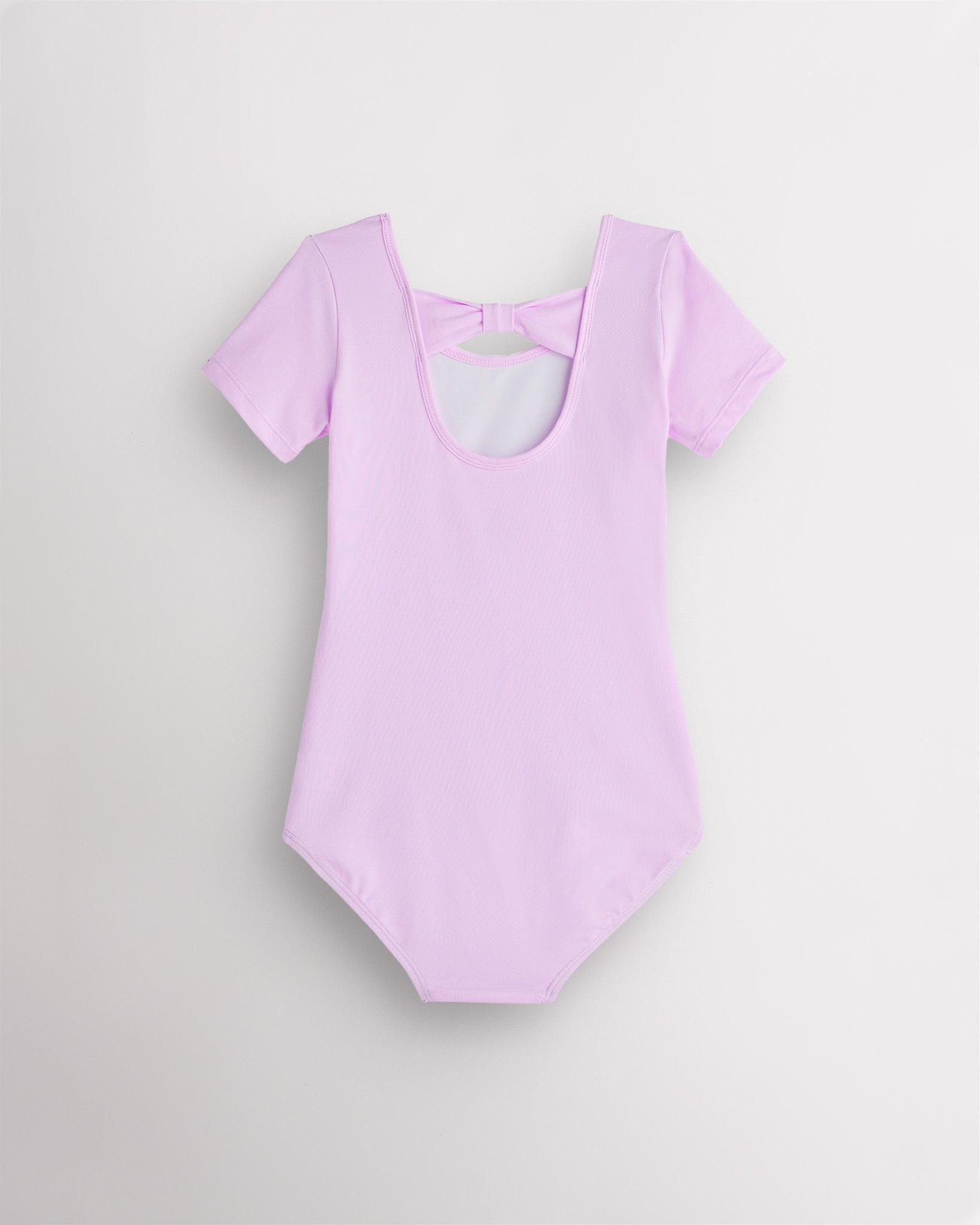 Girls Bowknot Short Sleeve Cotton Ballet Leotard in Lavender