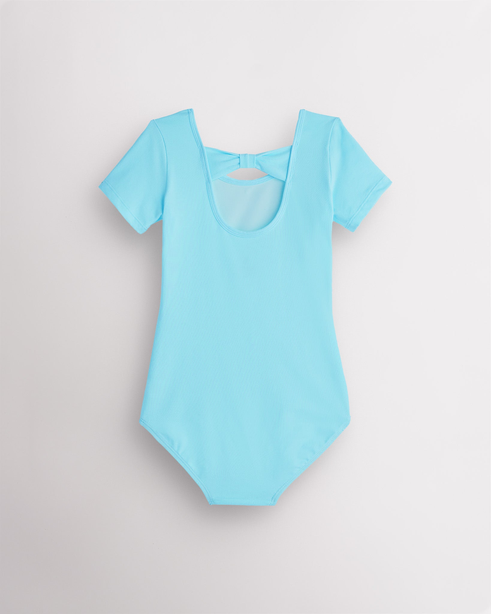 Girls Bowknot Short Sleeve Cotton Ballet Leotard in Pool Blue
