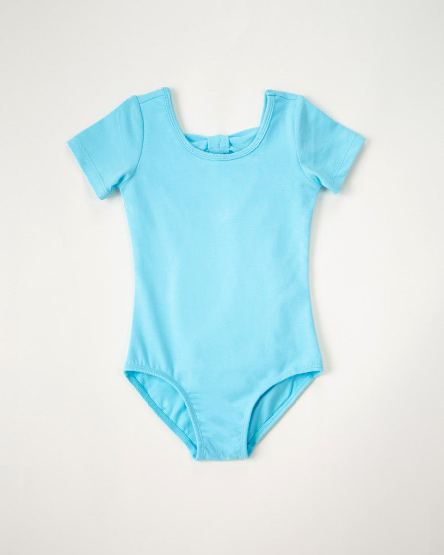 Pool Blue Girls Bowknot Short Sleeve Ballet Leotard