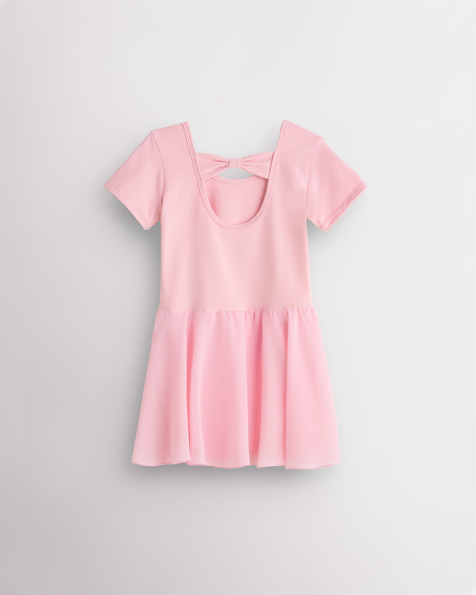 Girls Bowknot Short Sleeve Dress in Ballet Pink