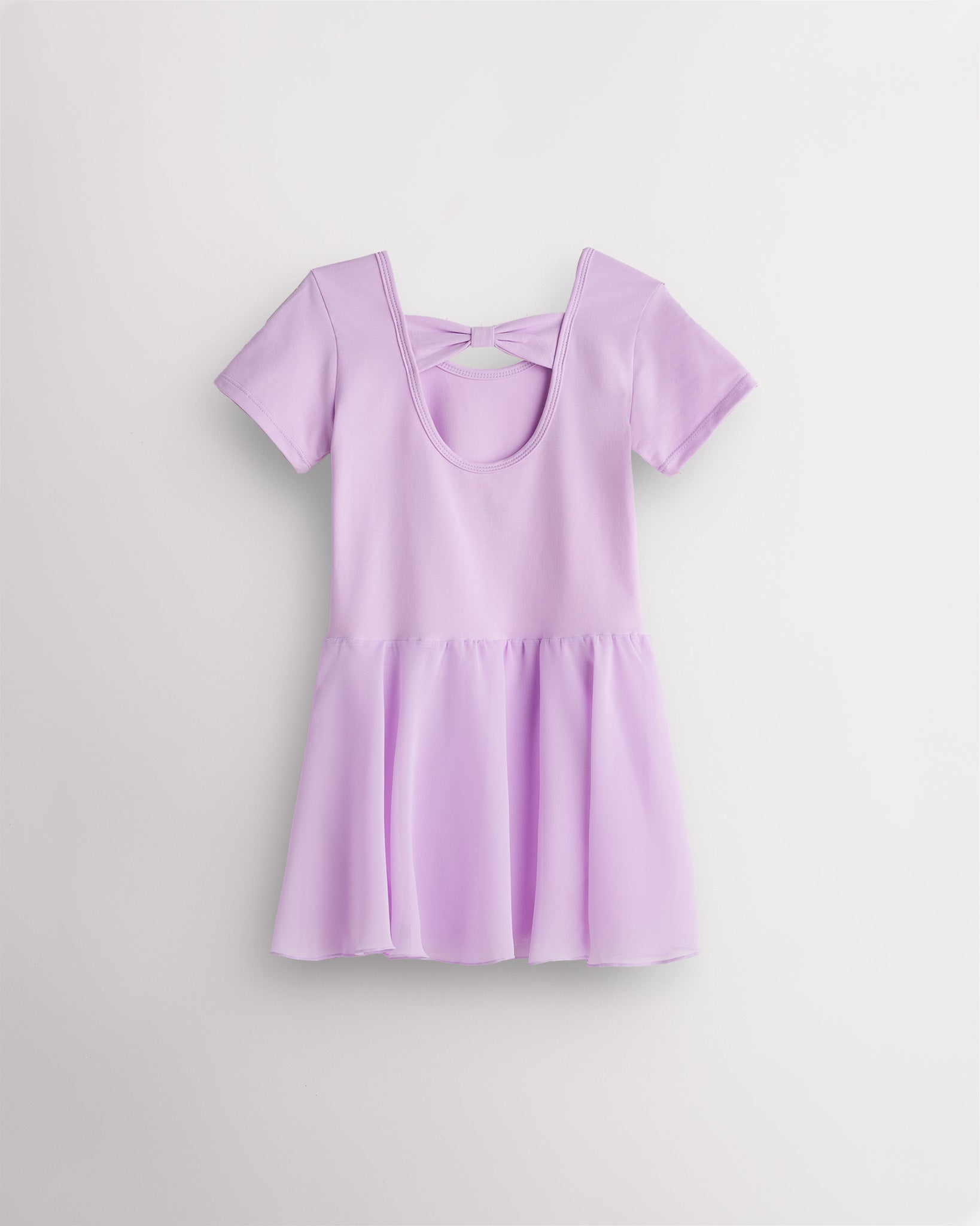 Girls Bowknot Short Sleeve Dress in Lavender