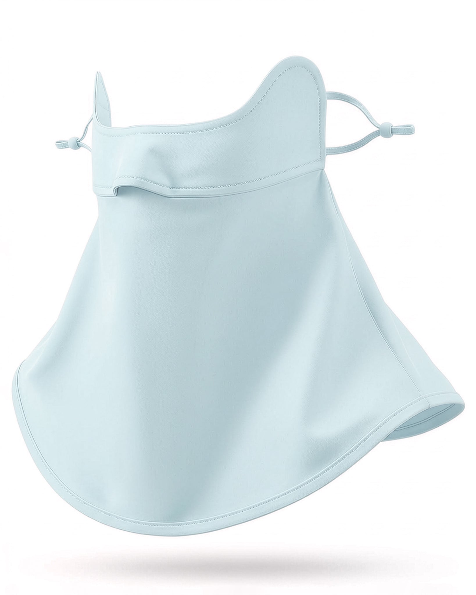 Light Blue UPF 50+ sun mask with full 360-degree face and neck coverage, adjustable ear loops, and flexible fit.