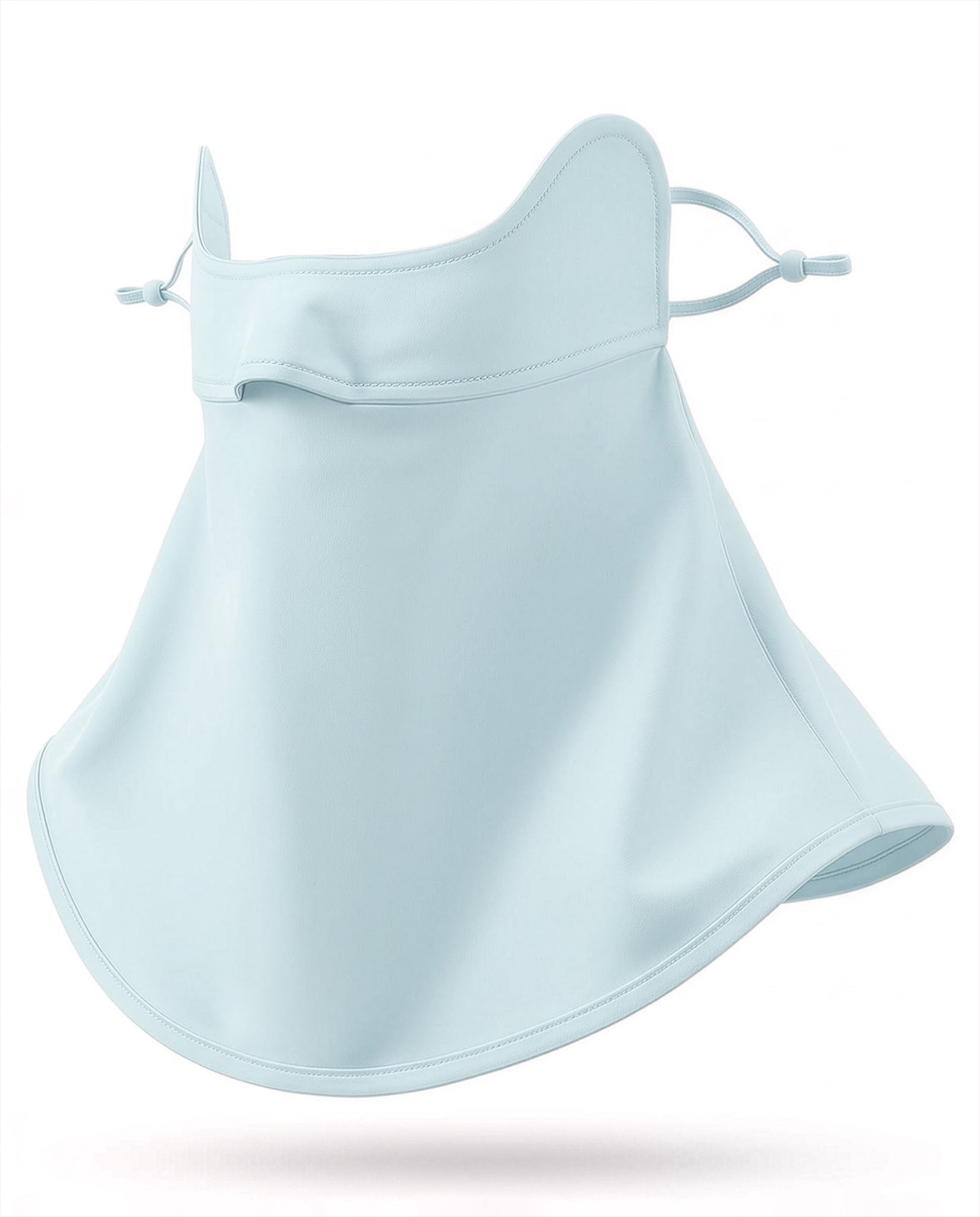 Light Blue UPF 50+ sun mask with full 360-degree face and neck coverage, adjustable ear loops, and flexible fit.