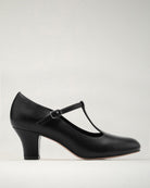 Black T-Strap Character Shoes with 2.5" Heel - View 1