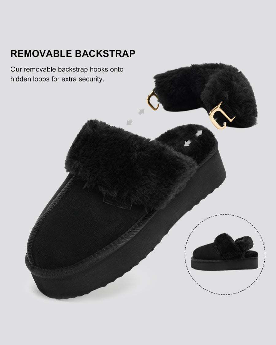 Black Warm-Lined Suede Slippers
