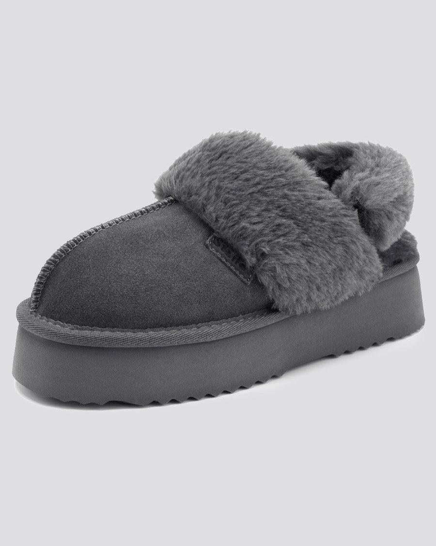 Grey Warm-Lined Suede Slippers