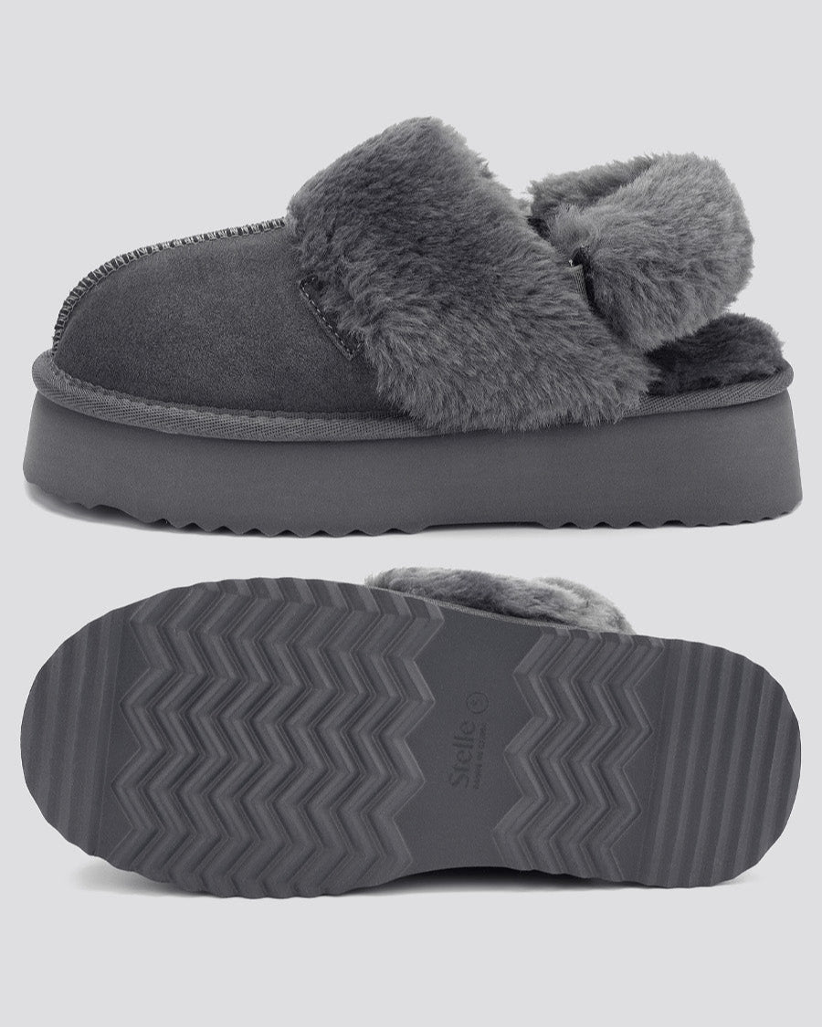 Grey Warm-Lined Suede Slippers