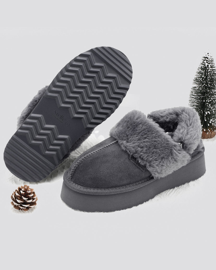 Grey Warm-Lined Suede Slippers