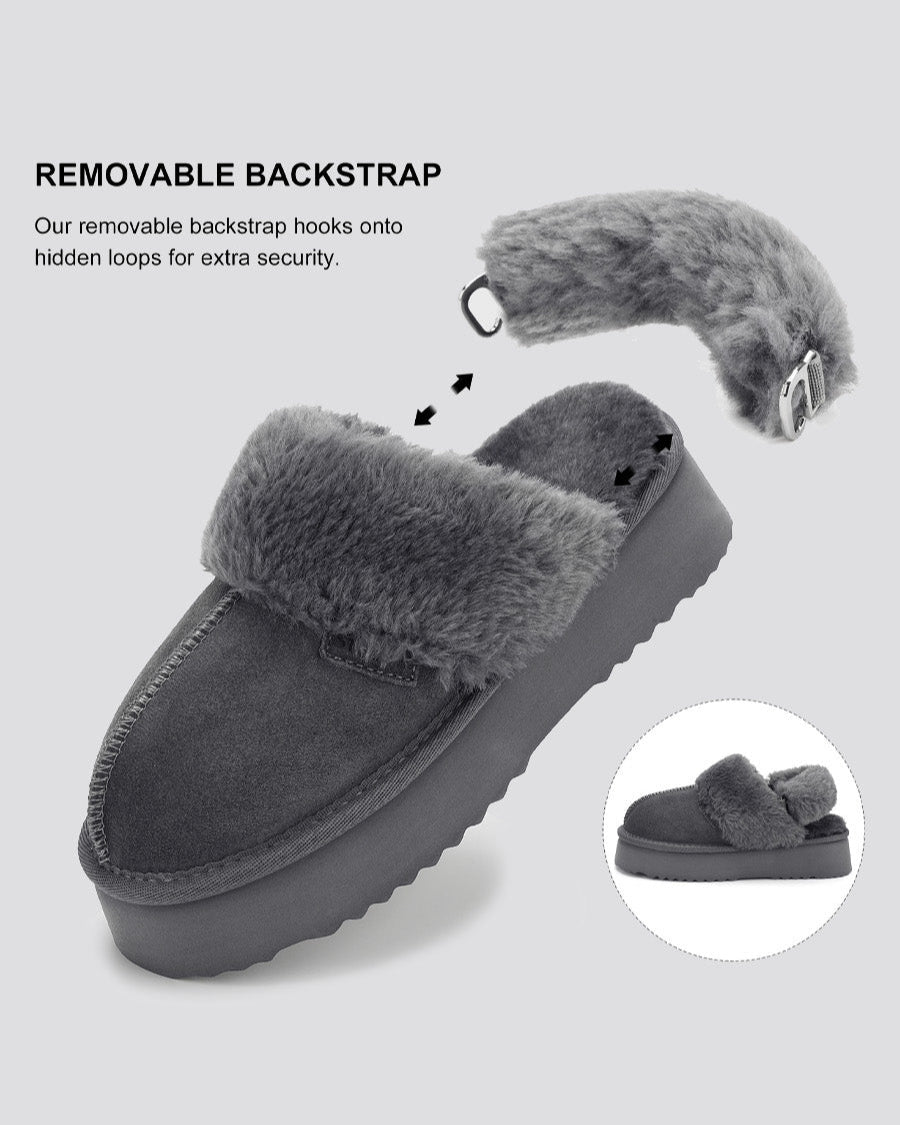 Grey Warm-Lined Suede Slippers