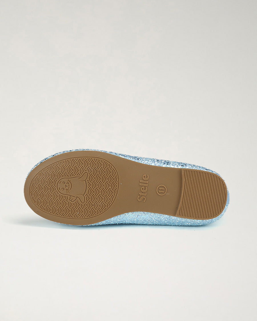 Icy Blue Girls Glitter Ballet Flats | Kids Dress Shoes with Strap