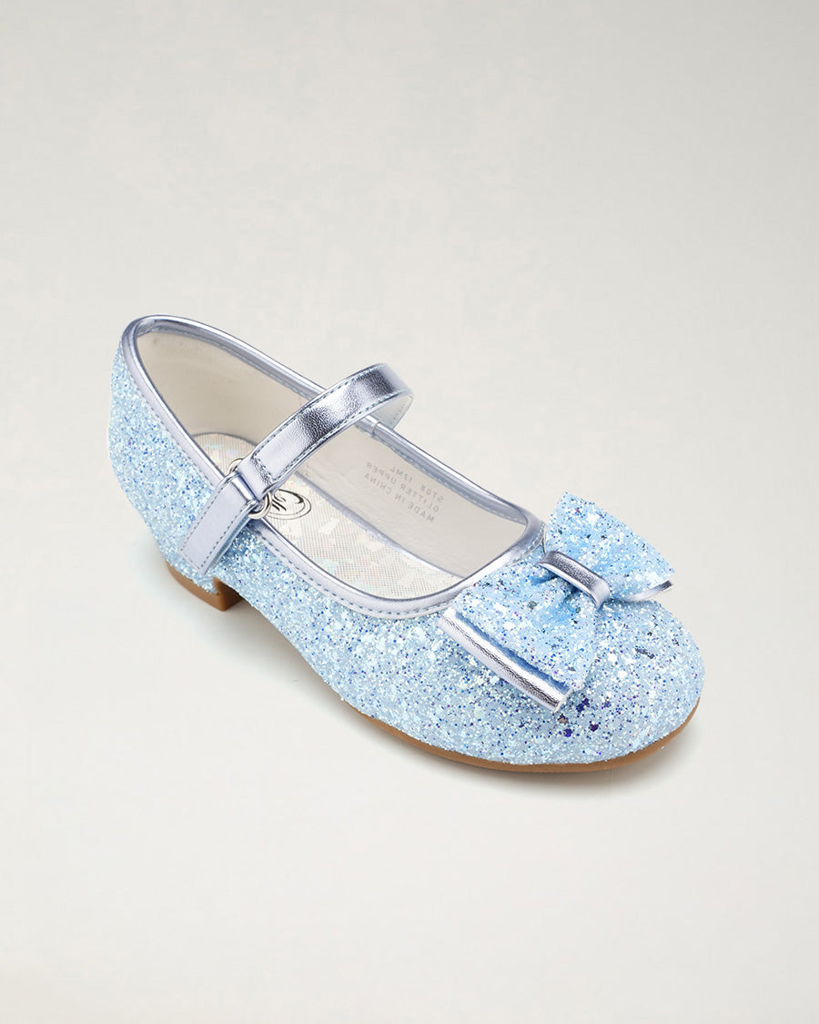 Icy Blue Girls Glittery Mary Jane Dress Shoes