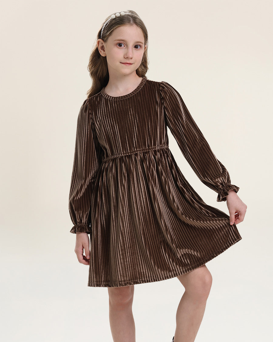 Gold Girls Enchanted Velvet Long Sleeve Dress