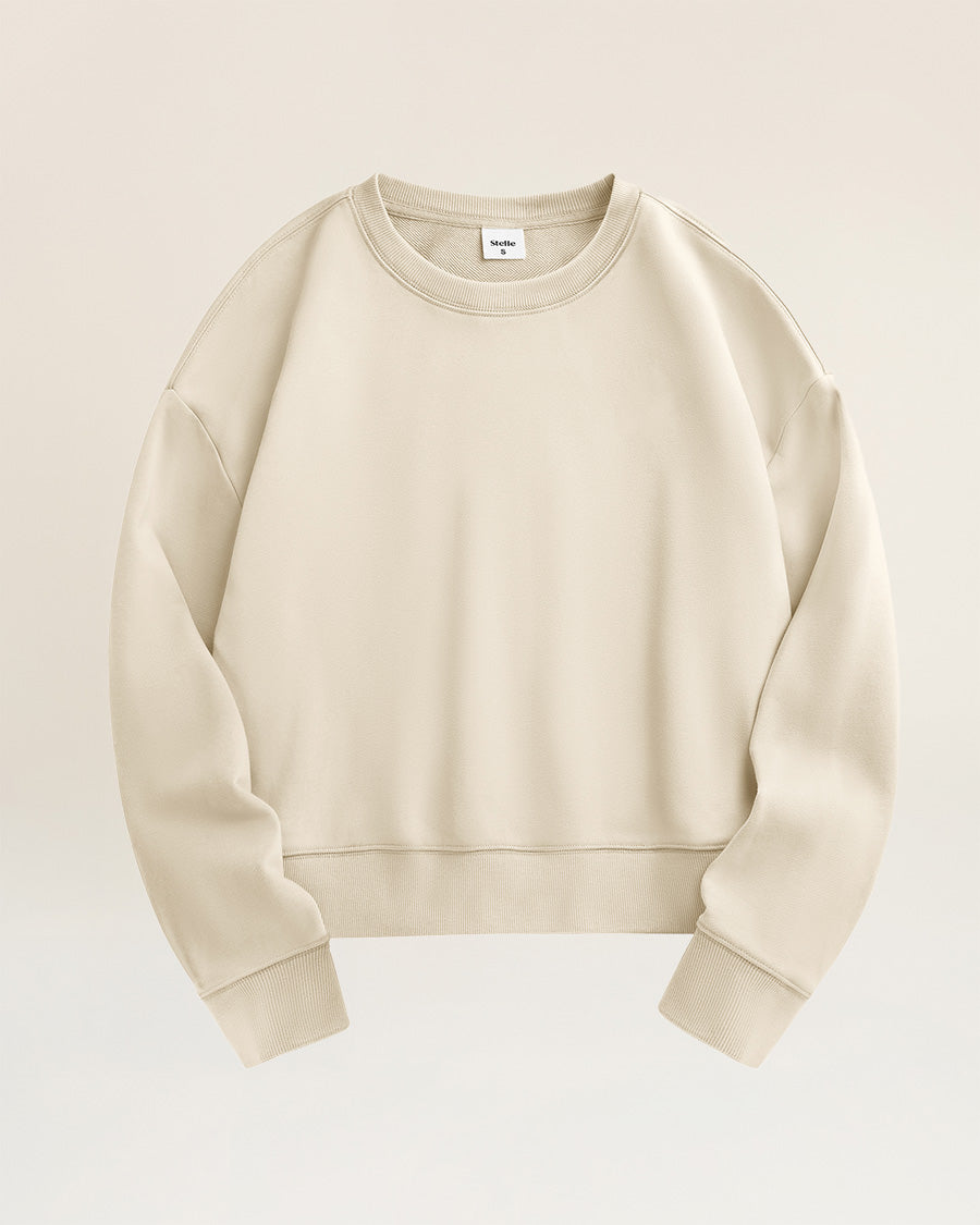 White Beige Crop Oversized Sweatshirt