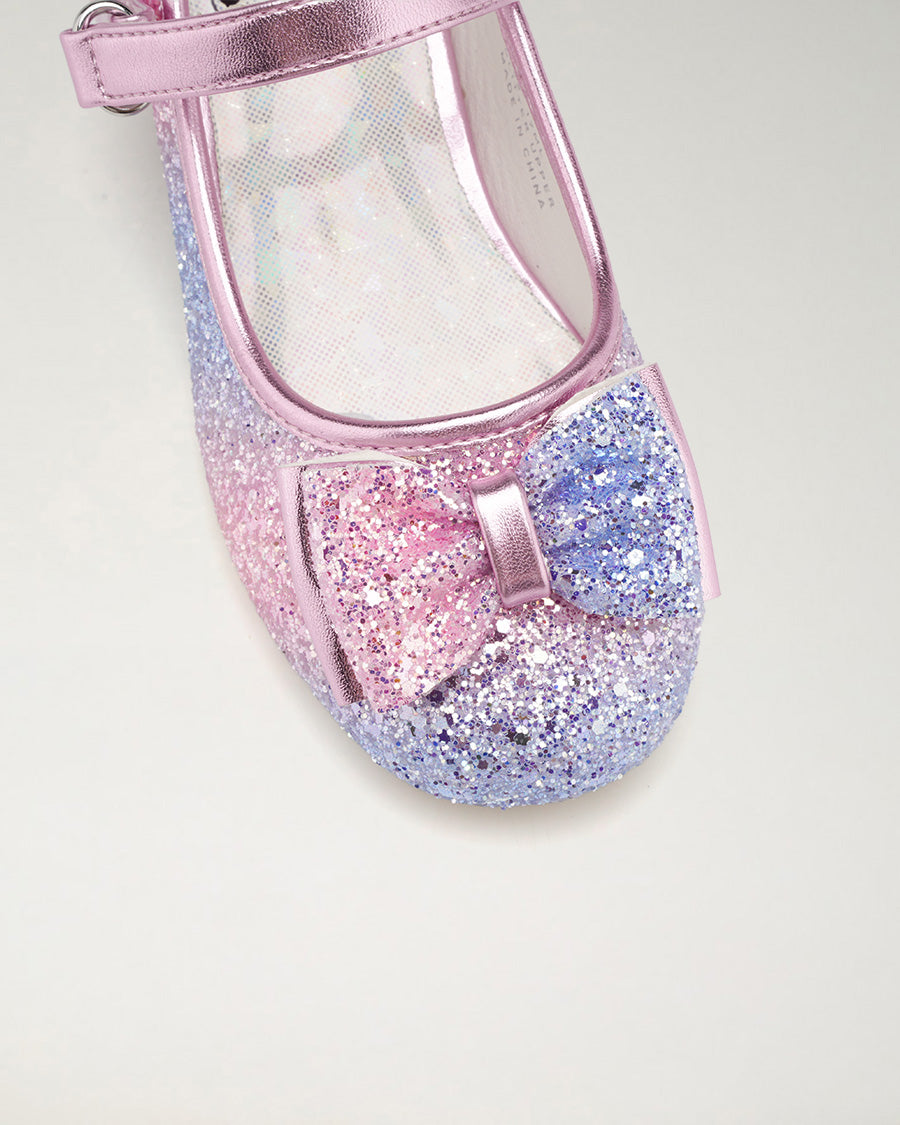 Rainbow Blue Girls Glittery Mary Jane Dress Shoes