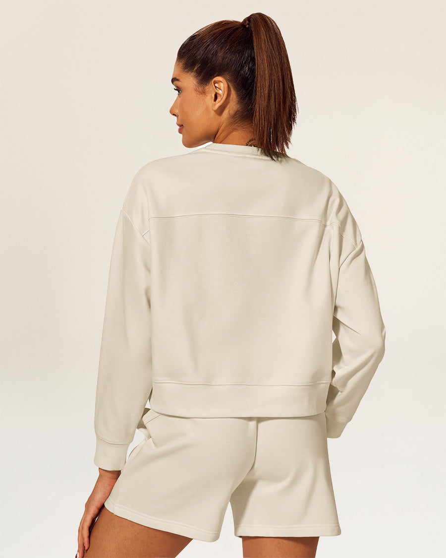 White Beige Crop Oversized Sweatshirt
