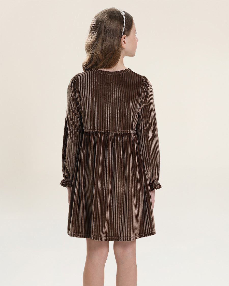 Gold Girls Enchanted Velvet Long Sleeve Dress