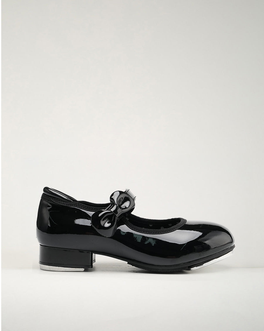 Black Kids Adjustable Strap Tap Shoes with Bow Embellishment