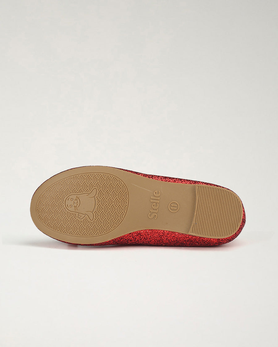 Red Girls Glitter Ballet Flats | Kids Dress Shoes with Strap