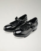 Black Kids Adjustable Strap Tap Shoes with Bow Embellishment