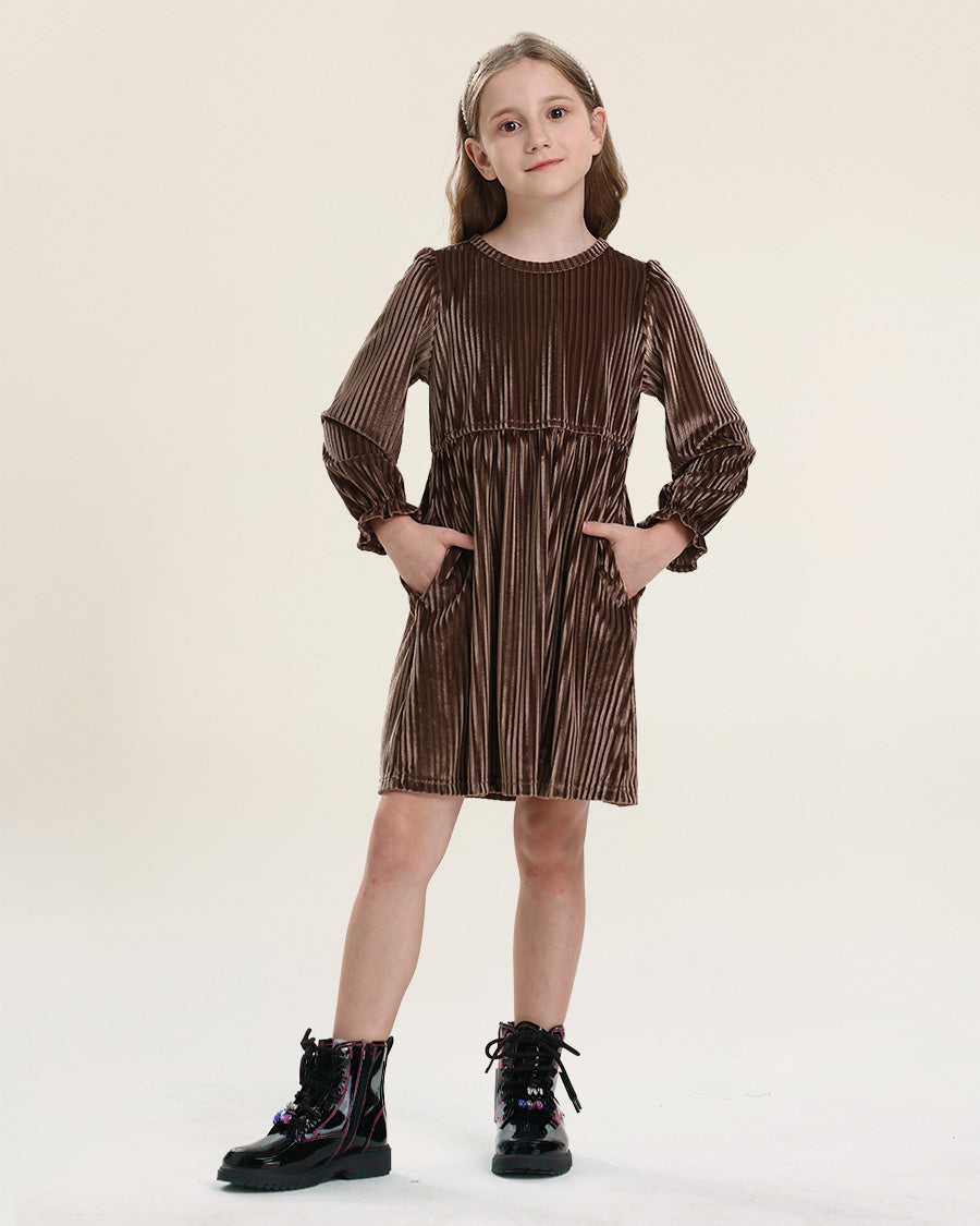 Gold Girls Enchanted Velvet Long Sleeve Dress