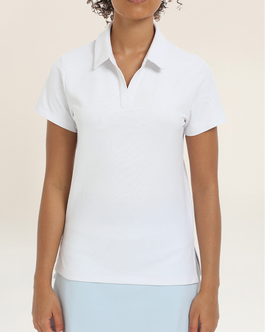 White V-Neck Polo