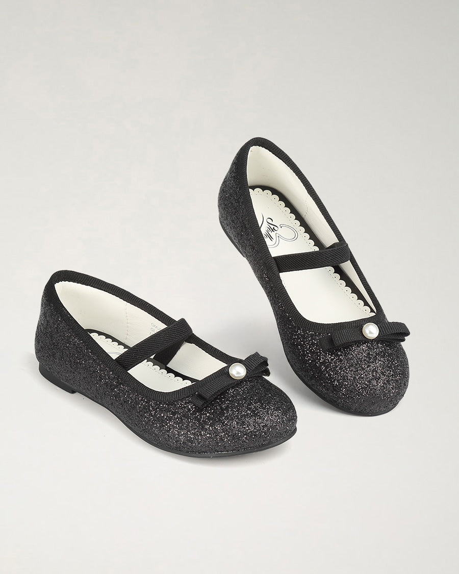 Black Girls Glitter Ballet Flats | Kids Dress Shoes with Strap