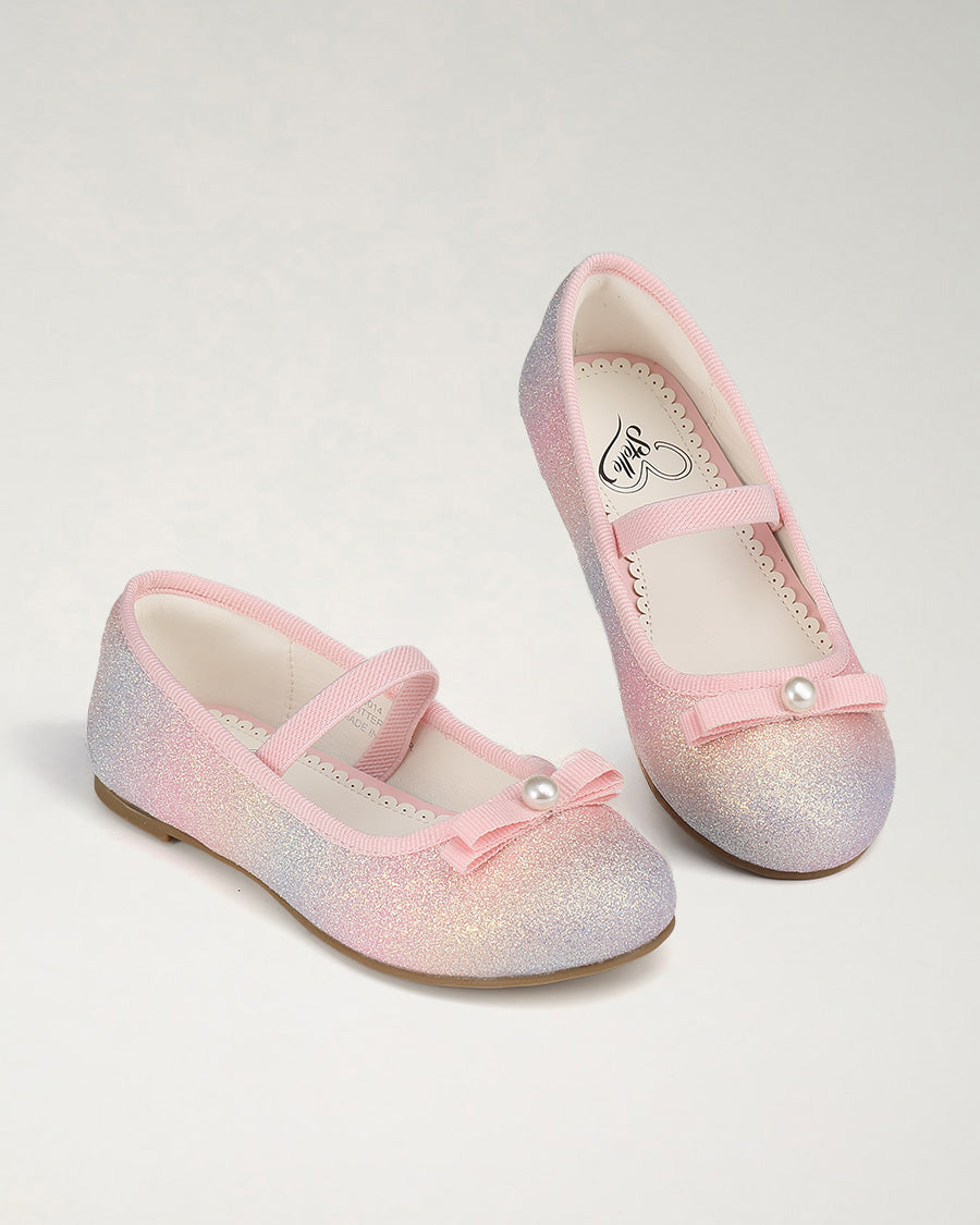 Pink Ombre Girls Glitter Ballet Flats | Kids Dress Shoes with Strap