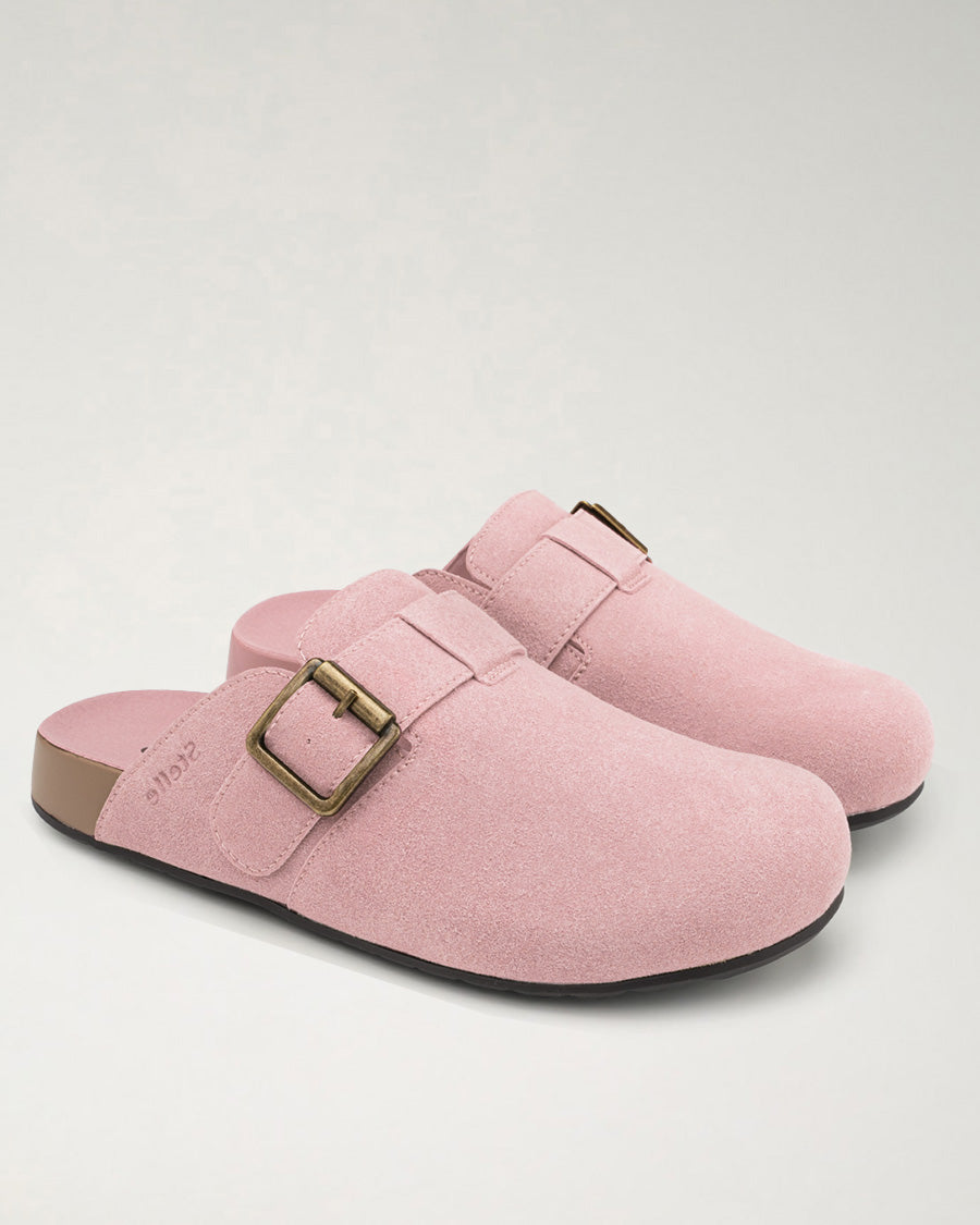 Rose Clay Square Buckle Suede Clogs