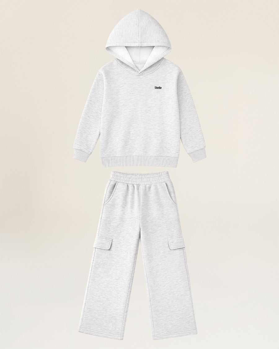 Light Heather Grey Fleece Out Kids Matching Sweat Set