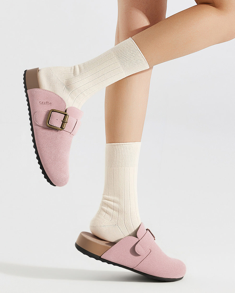 Rose Clay Square Buckle Suede Clogs