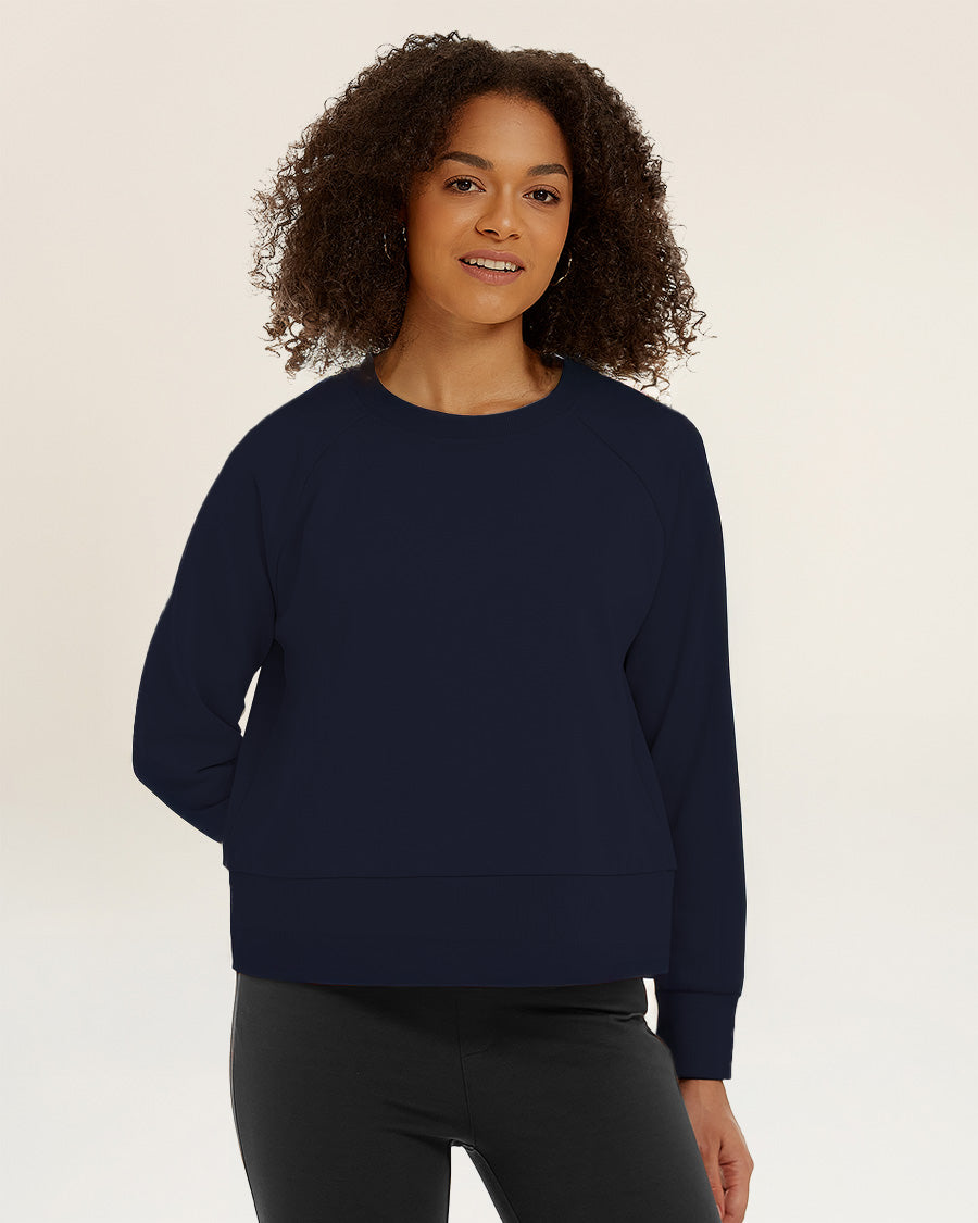 Navy Raglan Sleeve Crewneck Sweatshirt