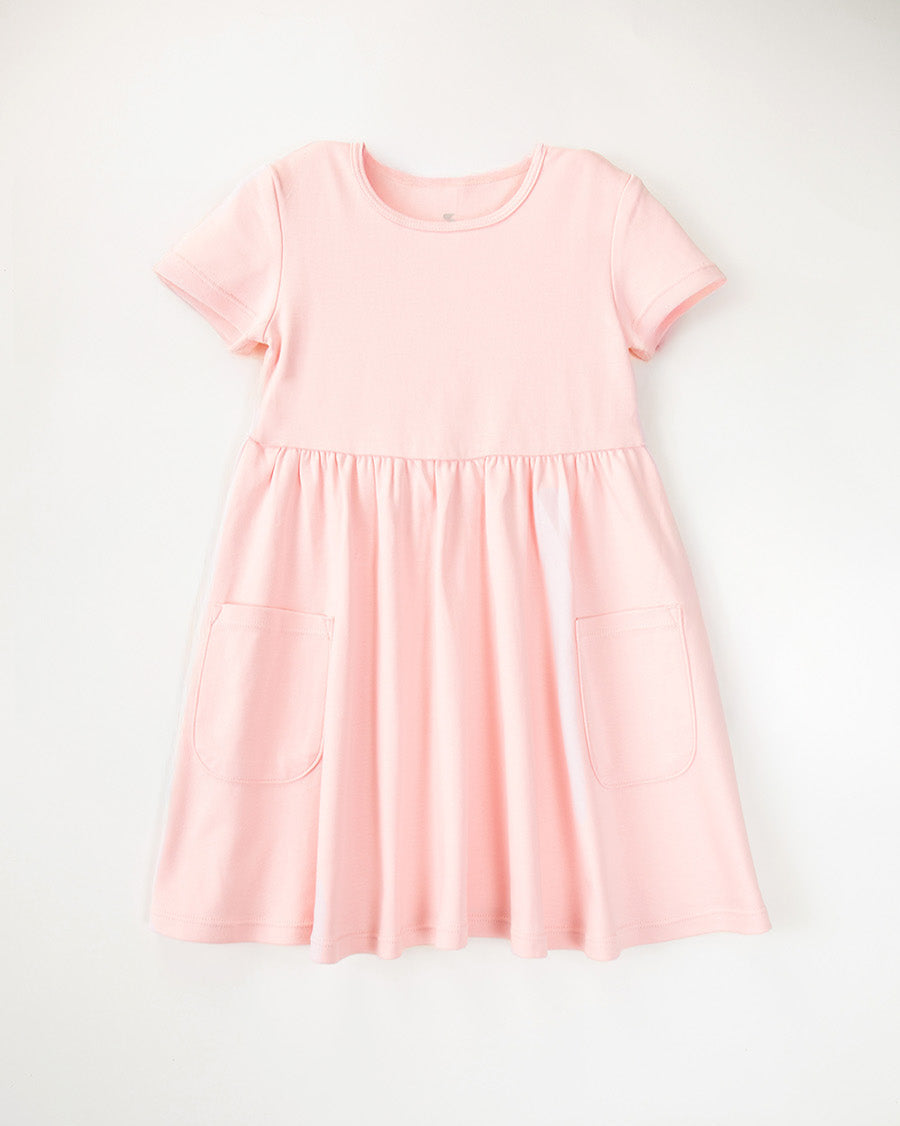 Blush Pink Girls Short Sleeve A-Line Twirl Dress