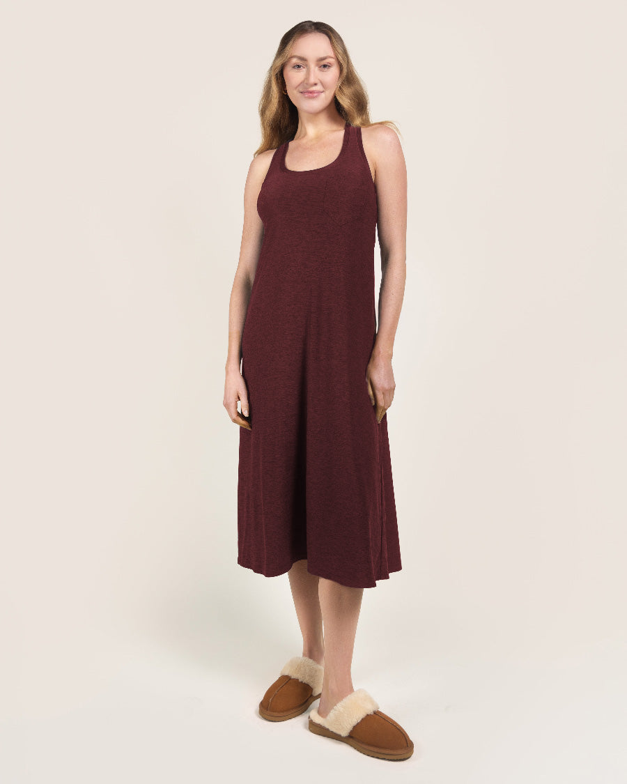 Heather Burgundy Cloud Essential Wide Strap A-Line Long Dress