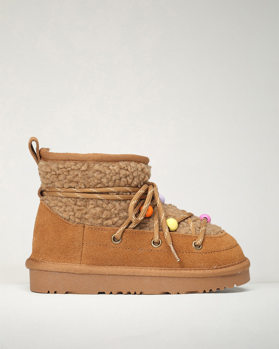 Ready Teddy Kids Lace-Up Sherpa Boots in Chestnut