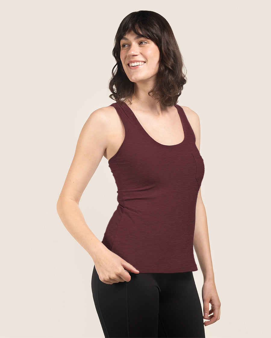 Heather Burgundy Cloud Essential Round-Neck Racerback Top