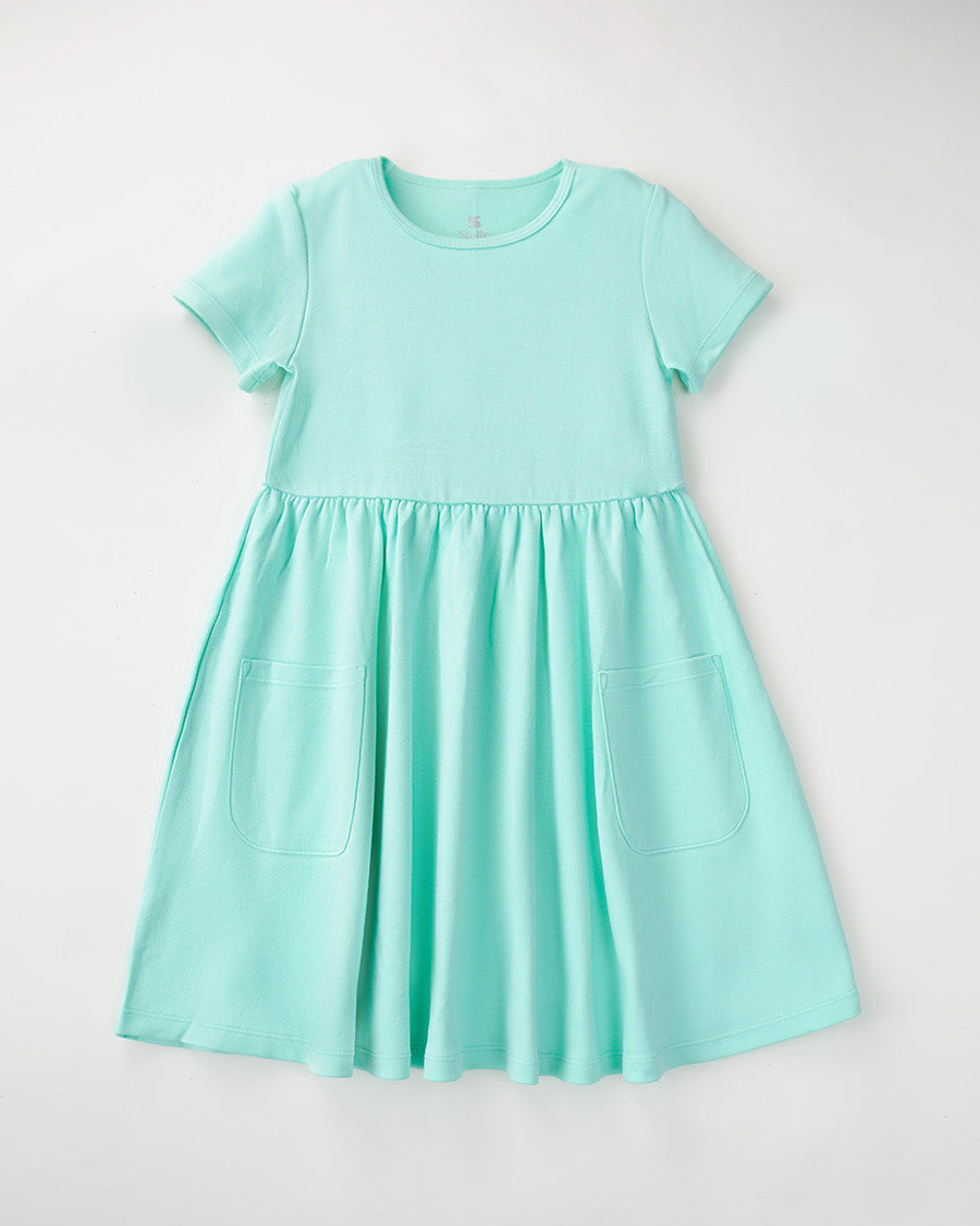 Mint Green Girls Short Sleeve A-Line Twirl Dress