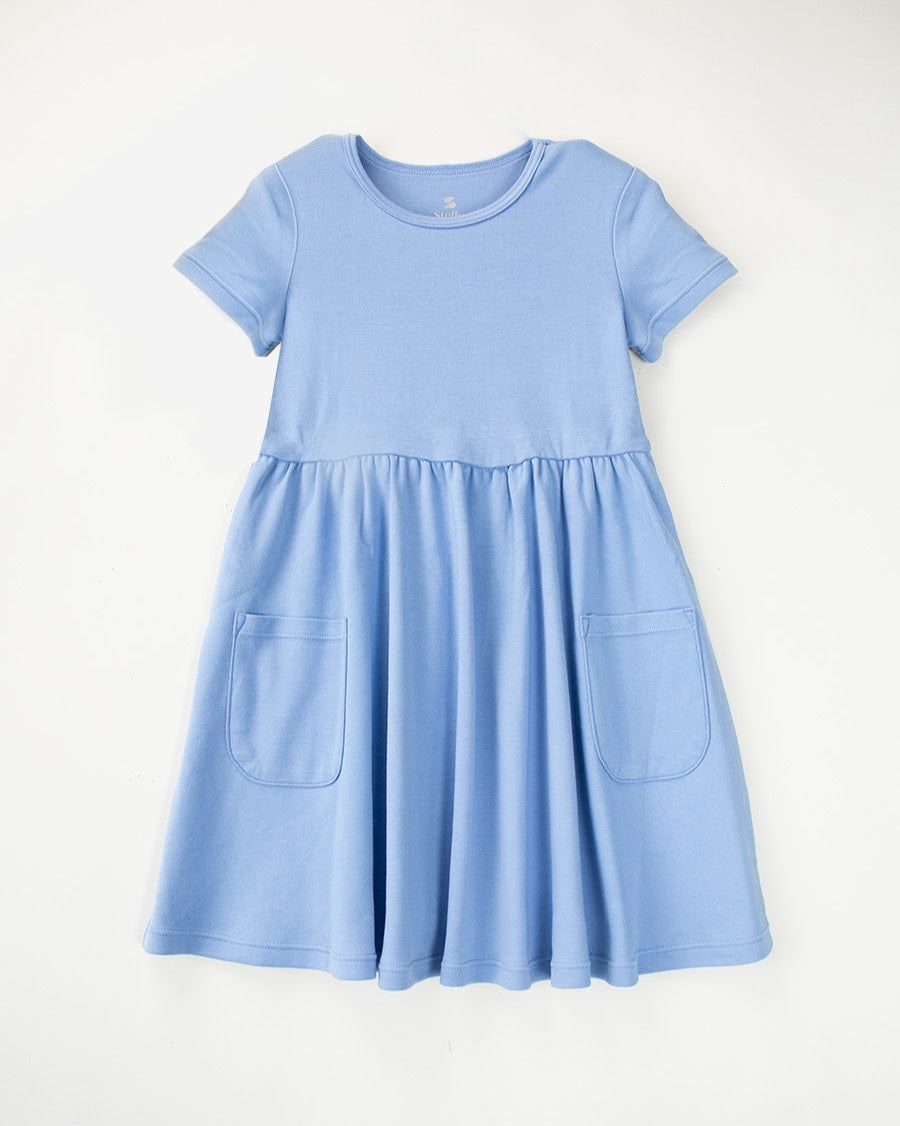 Cornflower Blue Girls Short Sleeve A-Line Twirl Dress