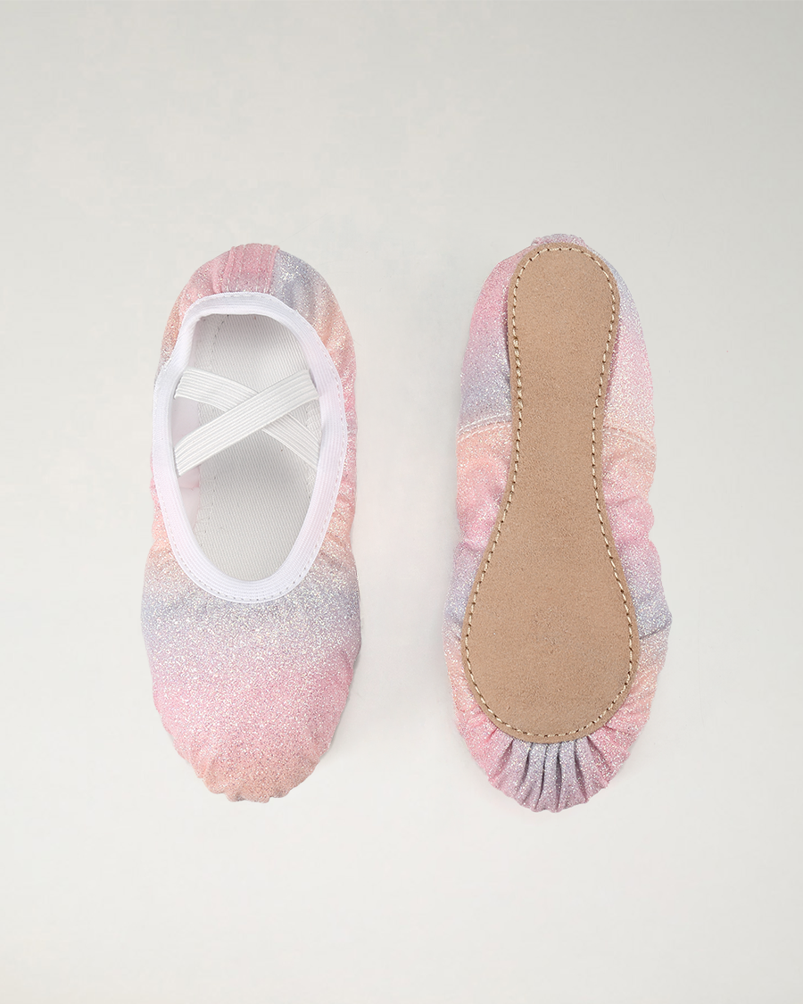 Kids Glitter Ballet Shoes in Pink Ombre
